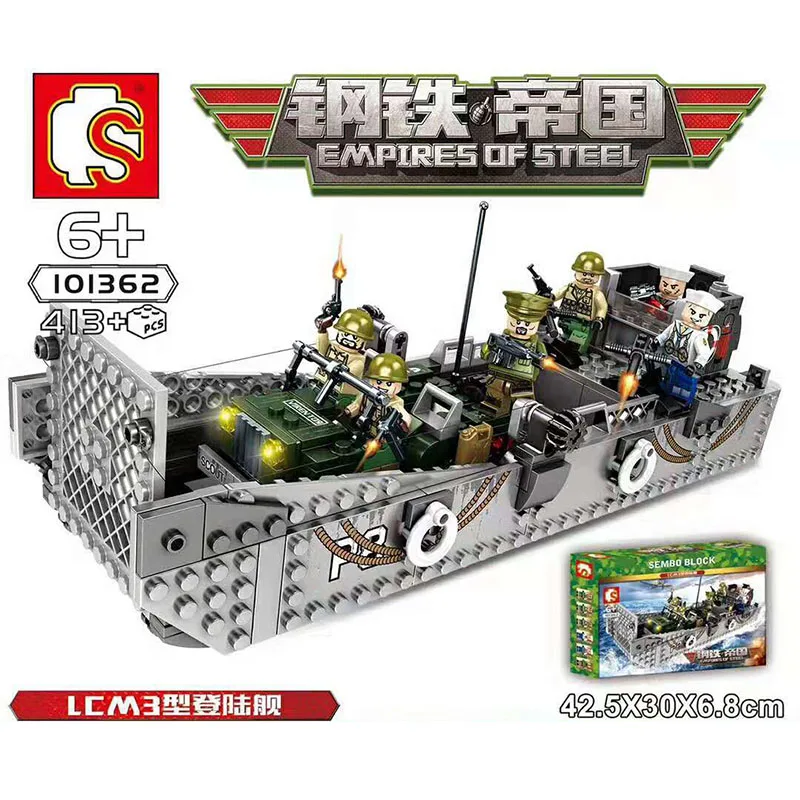 

New 413pcs WW2 US Army Building Blocks LCM3 Landing Ship Boy SWAT Military Toys