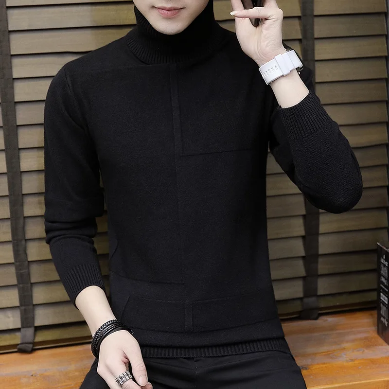 England Style Solid Men Winter Pullover Sweater Thick Slim Red Black Big Boys Sweaters Winter Black Blue Men Knit Wear