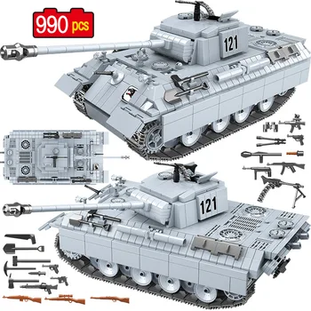 

990+PCS Panther Building Blocks Compatible Technic Military 121 WW2 Tank Army Soldier Figures Weapon Bricks Toys for Kids