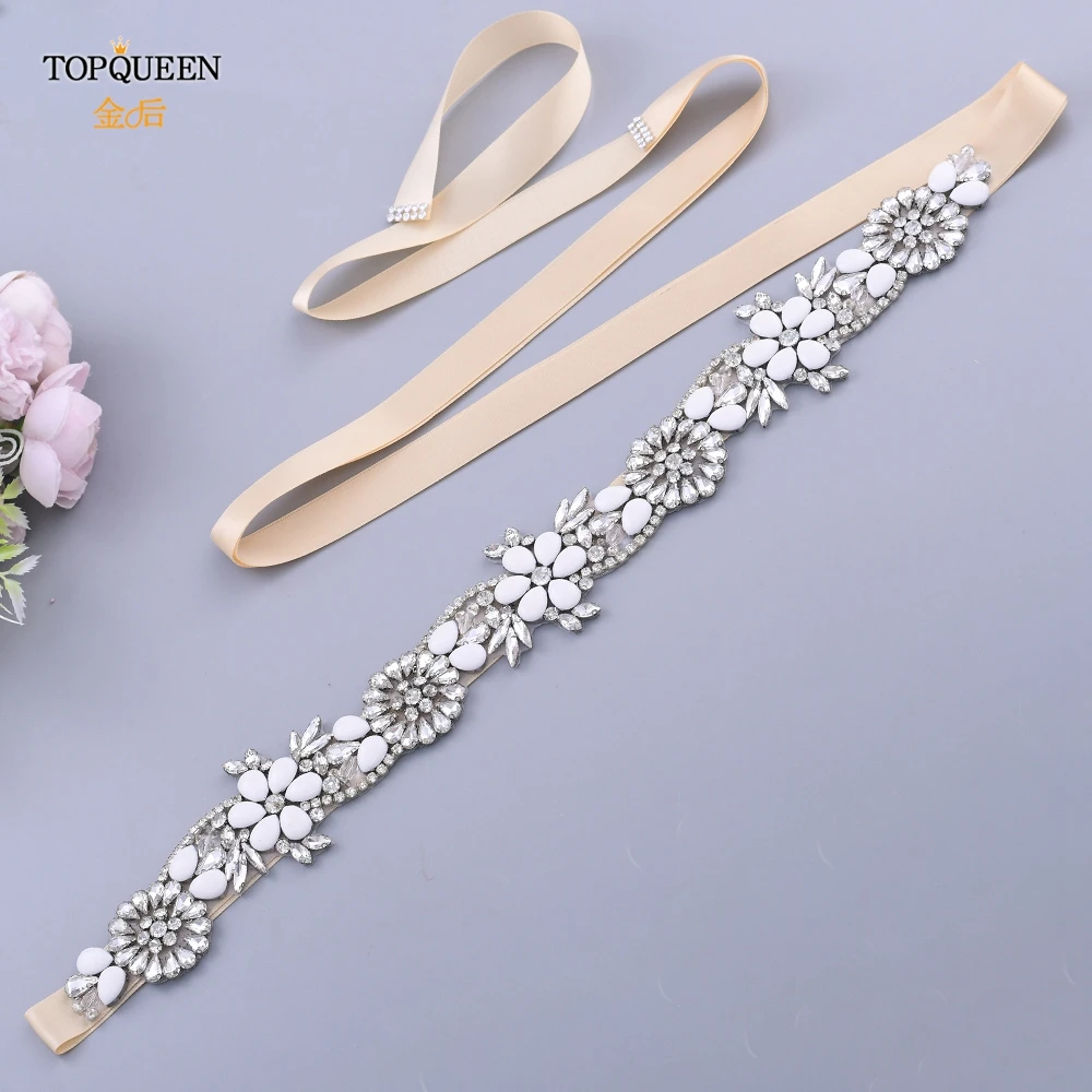 

TOPQUEEN S431 White drip oil Rhinestone Bridal Belt Bling Women Belt Woman Party Belt Belt for Bridal Gown Bridesmaid Belts