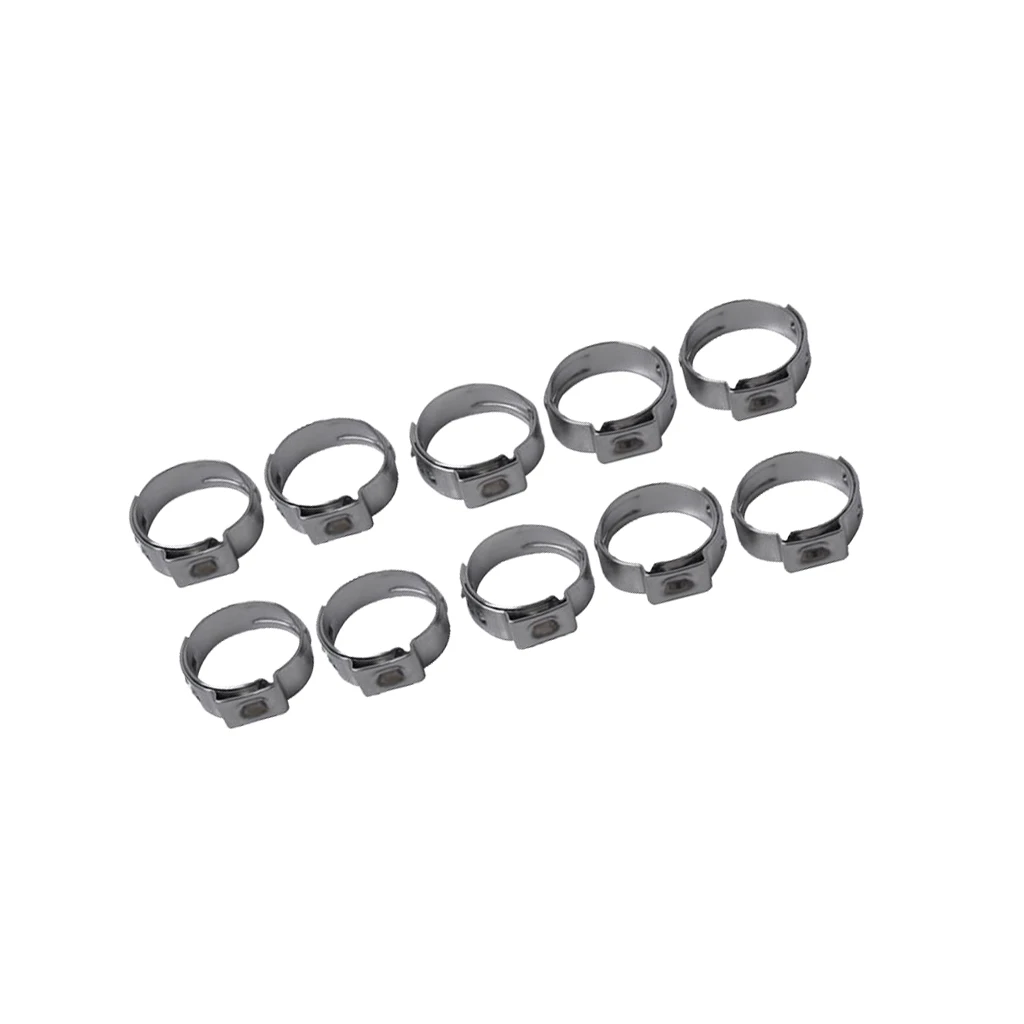 10 Pcs Stainless Steel Single Ear Hose Clamp O Clips 10.8-13.3mm