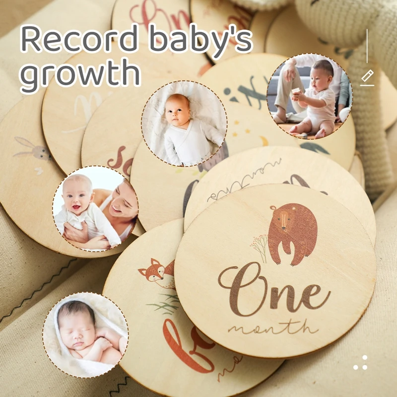 17pcs Baby Milestone Animal Cards Wooden Birth Milestone Photography Props Birth Monthly Recording Cards Newborn Birthday Gifts Baby Souvenirs hot