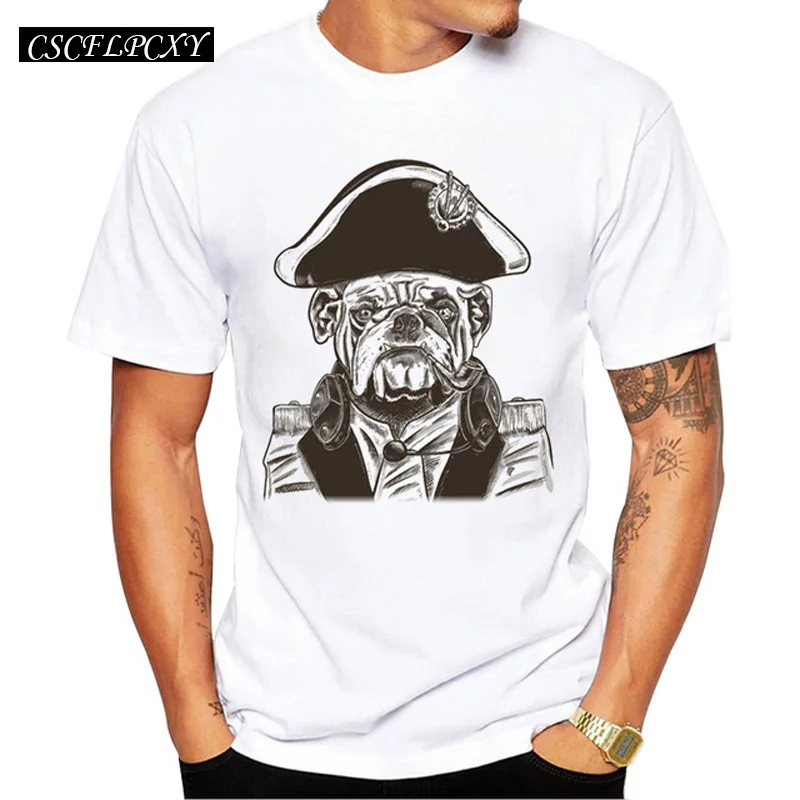 

2019 Creative Admiral's Here Design Men Fashion T Shirt Retro Style Pug Printed Tops For Boy Short Sleeve Casual T-shirt