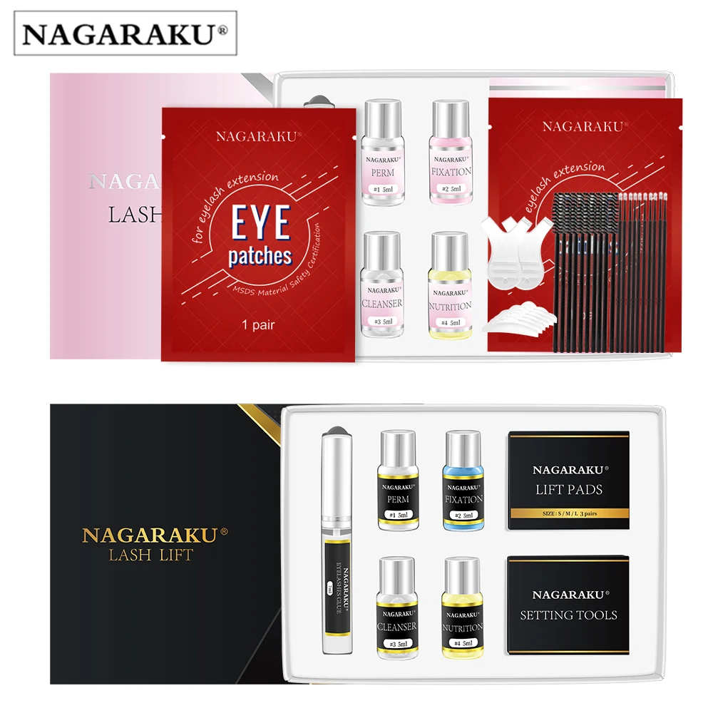 NAGARAKU Eyelashes Lift Kit Lasting Lift Pads Y Shape Brush Perm Fixation Nutrition Cleanser Eyelash Glue Lashes Curler Kit