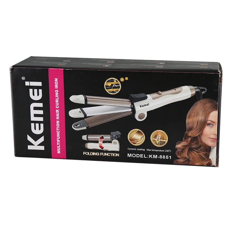 Kemei 3 in 1 Multifunction Hair Straightener Hair Curler Flat Iron Foldable Electric Hair Curling Iron Hair Styler Tools