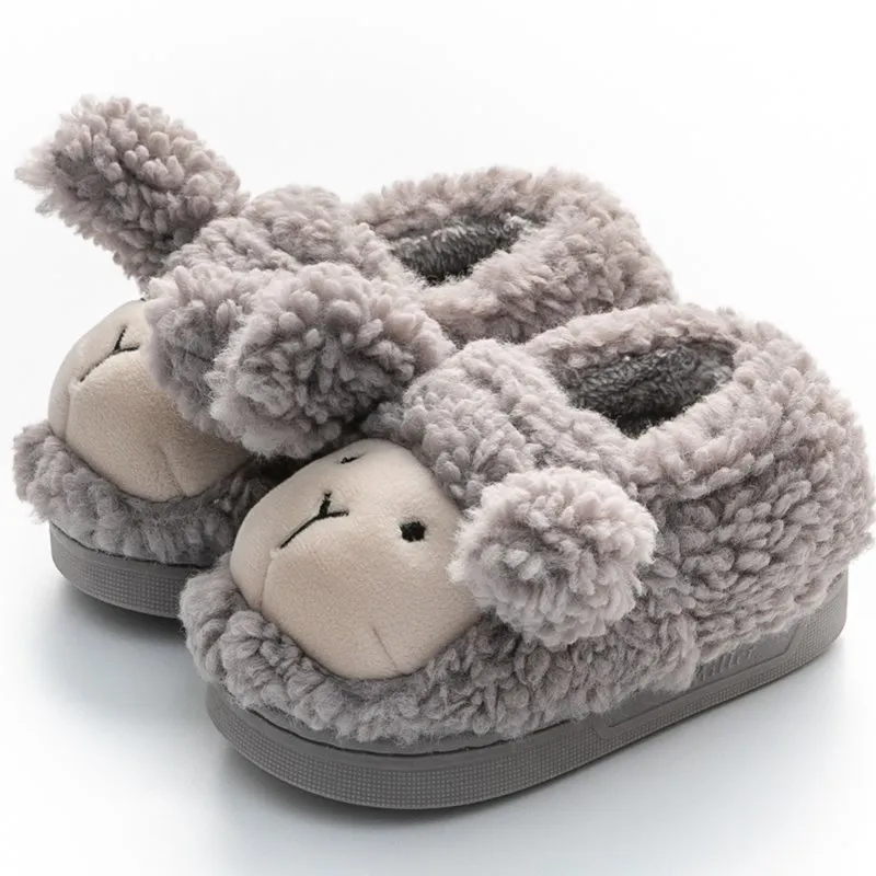 Children's Slippers Animals Furry Cute Cartoon Little Sheep Boys Girls Home Shoes Baby Winter Cotton Kids Shoes for Girl