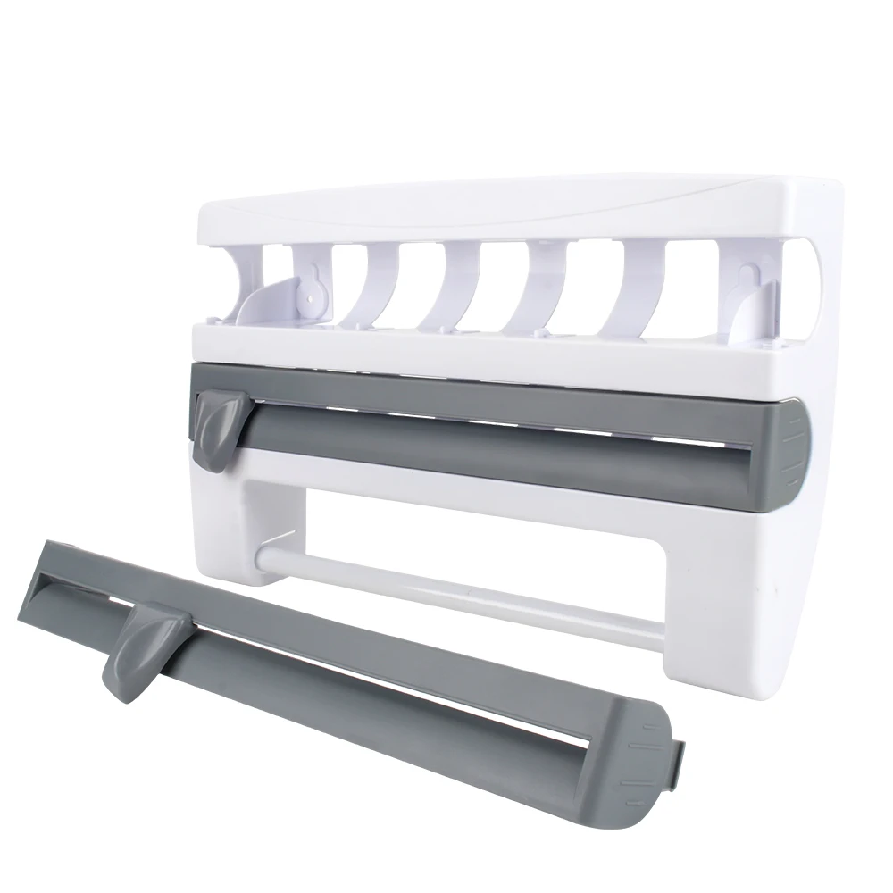 Wall-Mounted Aluminum Foil Paper Towel Rack Sauce Bottle Rack 4 In 1 Cling Film Cutting Multifunctional Kitchen Storage