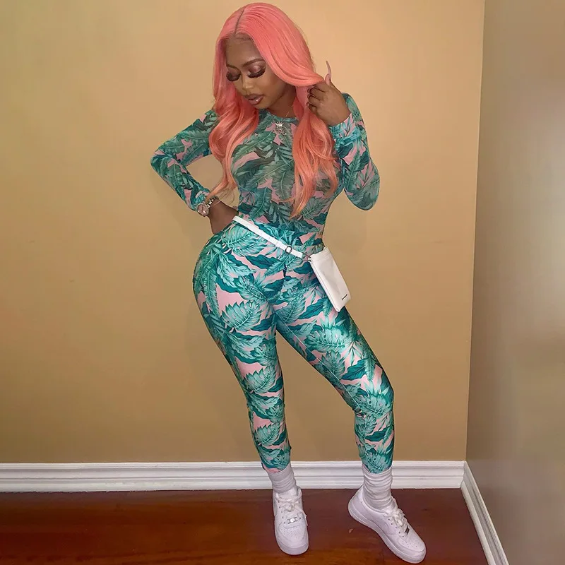 Echoine Mesh Aesthetic Print Bodysuit 