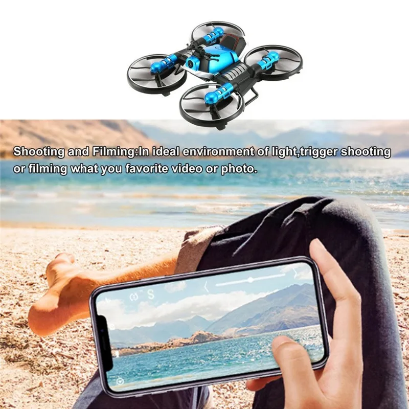 

HeHengDa Toys H6 2.4G 2 In 1 Electric RC Deformation Motorcycle Drone WIFI Control Car RTR Model