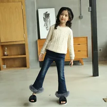 El Monte GIRL'S Jeans Brushed And Thick Autumn And Winter CHILDREN'S Pants GIRL'S Bell-bottom Pants Looped Pile Crawler Korean-s