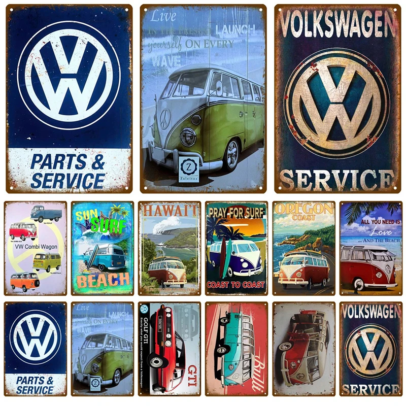 WW Surf Bus Retro Decorative House Metal Sign Plate Posters On The Wall Tin Vintage Poster Decor Art Room Decoration | Дом и сад
