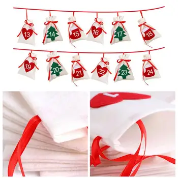 

OurWarm 24pcs Christmas Gift Bags Candy Present Bag Pouches Date 1-24 Christmas CountDown Calendar Xmas New Year Decoration