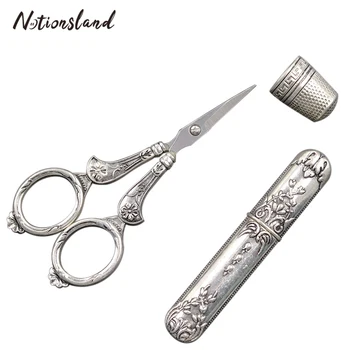 

3pcs/set Vintage Scissors Set Sewing Embroidery Scissor Thimble Needle Case European Retro Needlework Sewing Tools