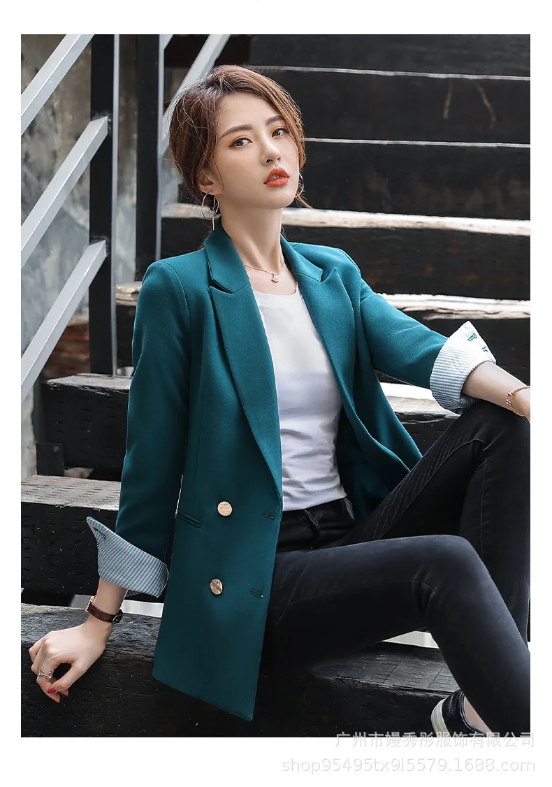 Блейзеры OLfashion двубортное Пальто feminino стиль сплошной цвет костюм куртка Женская спецодежда черная костюмная куртка