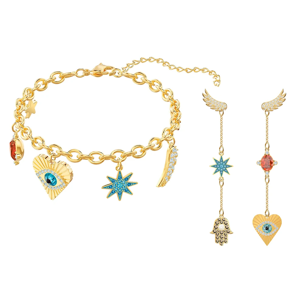 SWA Fashion Unique Original New LUCKY GODDESS Set Combination of Gorgeous Crystal European Women Lucky Body Jewelry Gift - Окраска металла: 1