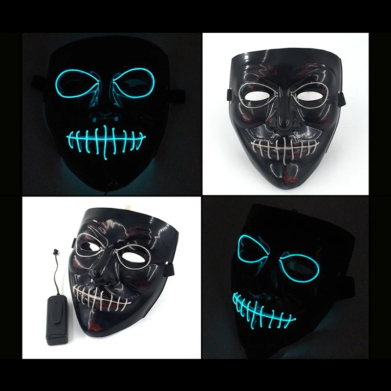 

Mask Halloween Horror Scared Mask EL Cold Light Glowing Mask V-Word Blood Sewing Ghost Mask Transparent Blue Ordinary*