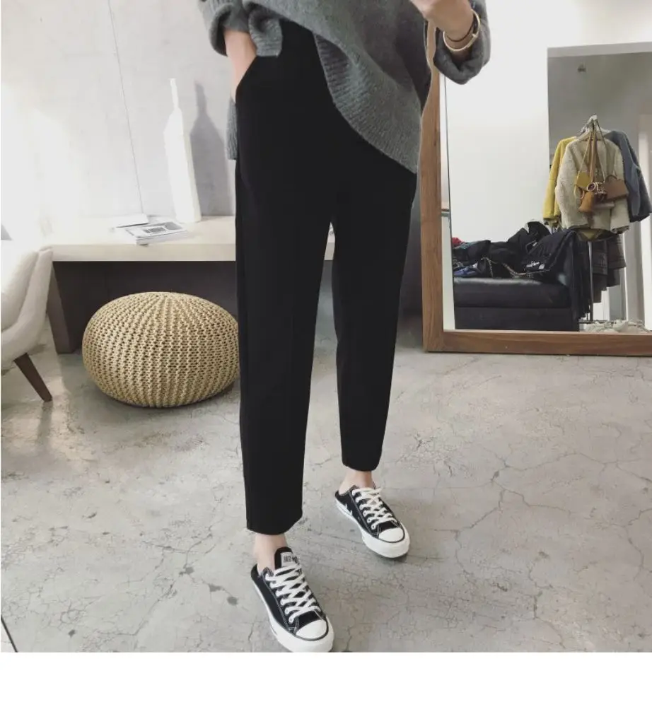 nike sweatpants BGTEEVER Winter Thicken Women Pencil Pants Wool Pants Female Autumn High Waist Loose Trousers Capris Soft Good Fabric BGTEEVER plaid pants