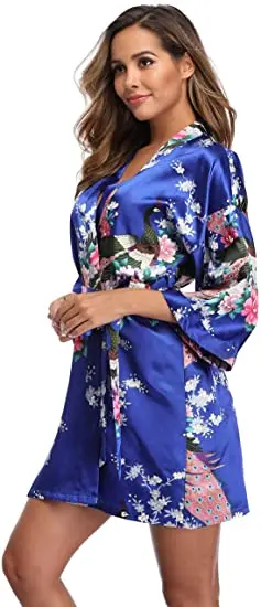 Fashion Satin Robe Female Bathrobe Sexy peignoir femme Silk Kimono Bride Dressing gown sleepwear Night Grow For Women