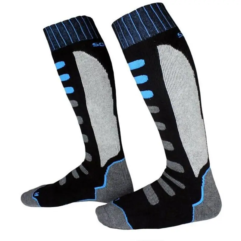 black and blue Детские утепленные зимние теплые лыжные носки унисекс длинные катание на сноубордах, спортивные носки для велоспорта, кемпинга, прогулки походы, термо-носки - Цвет: black and blue