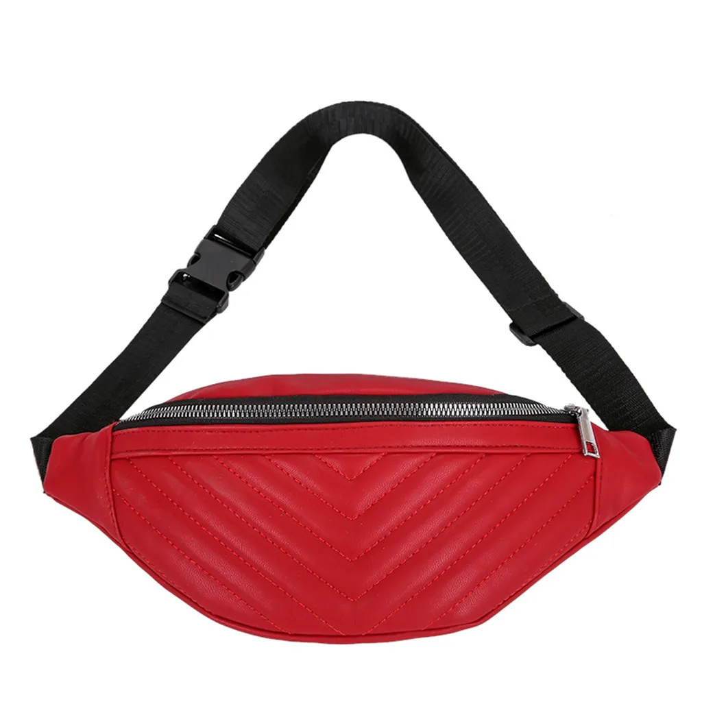 Red Women Striped Pockets Fashion Fanny Pack Diagonal Chest Phone Purse Travel Versatile Shoulder Bag candy color banana waist bag - Color: Red