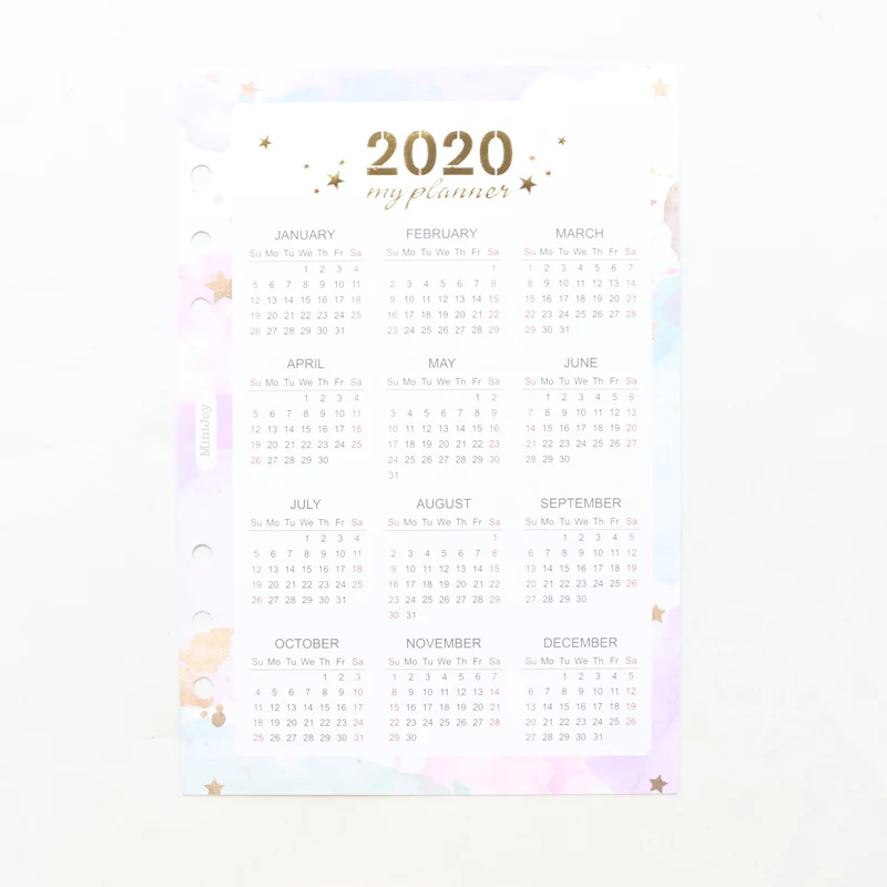 2020 calendar divide Новинка macaron офисные школьные спиральные блокноты канцелярские товары, милая Личная папка еженедельник органайзер, розовое золото, A5A6 - Цвет: 2020 calendar divide