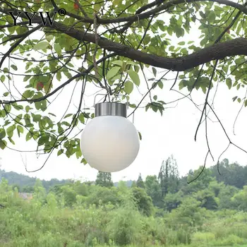

Outdoor Decor Light Lanterne Metal Stainless Steel Ball Hanging Lamp Solar Charge Save Power Waterproof Courtyard Light White