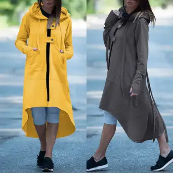 

ZANZEA Women Coats Jackets Asymmetrical Long Outwear Casual Solid Long Sleeve Side Pockets Zipper Overcoats Chaqueta Casaco 7