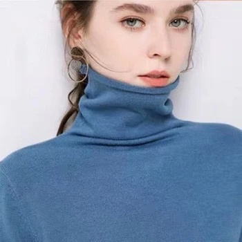 

Knitted Turtleneck Pull Sweater Women's Solid Long Sleeve Casual Female Pullover 2019 Autumn OL Warm Loose Ladies Sweaters