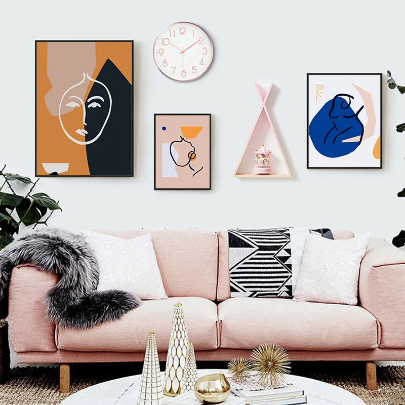 

Geometric Art Canvas Poster Abstract Woman Wall Painting Print Minimalist Nordic Decoration Picture Scandinavian Home Decor