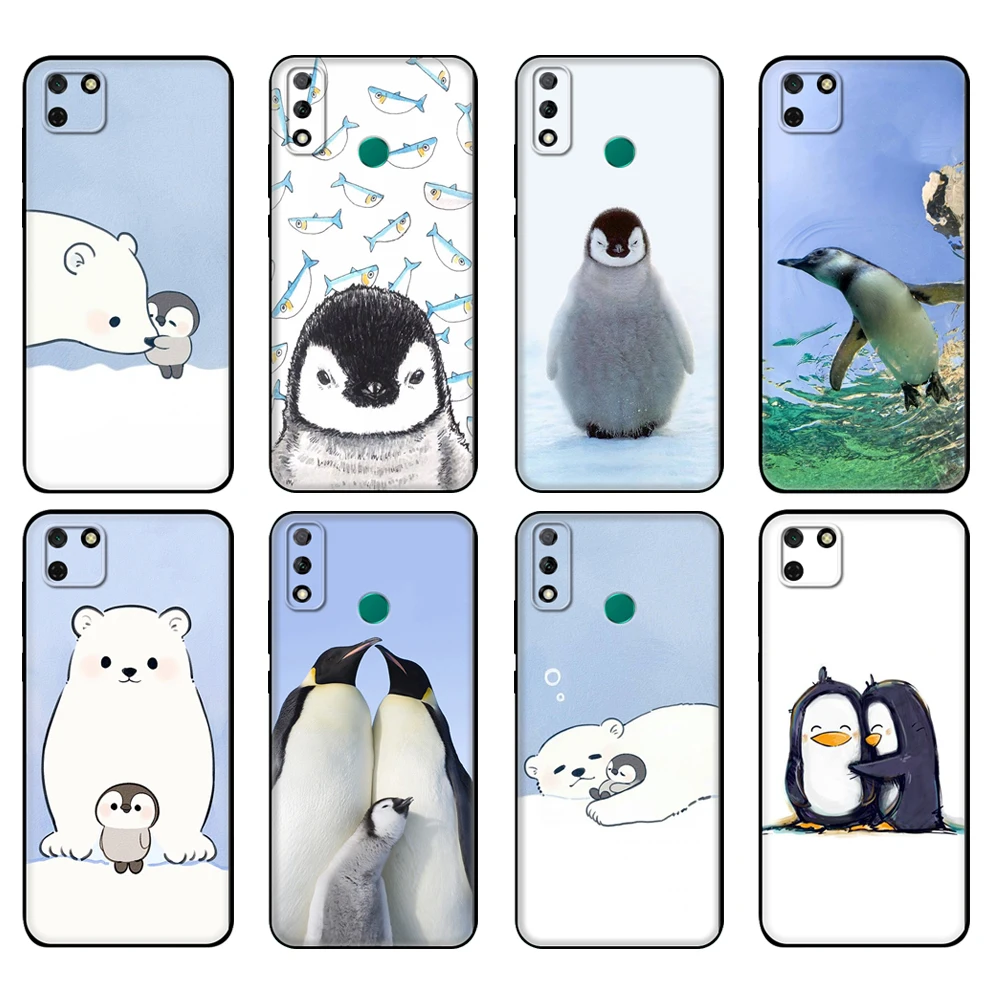 Черный чехол из ТПУ для Huawei Y9S Y6S Y8S Y5P Y7P Y8P Y5 lite Prime 2018 Y6 2019 с милым пингвином белым