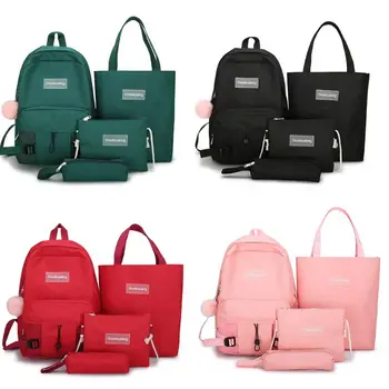 

4pcs Canvas School Backpack Shoulder Bags Casual Rucksack Pencil Case Set