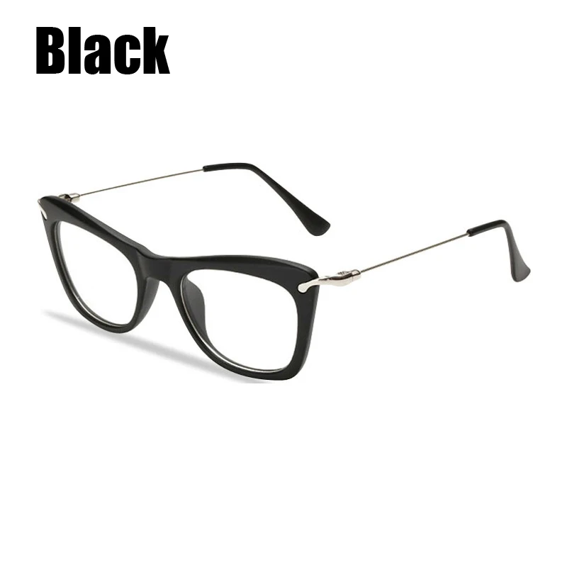 SOOLALA, женские модные дизайнерские оправы для очков кошачий глаз с металлическими дужками, очки для чтения, женские очки против усталости - Цвет оправы: Черный