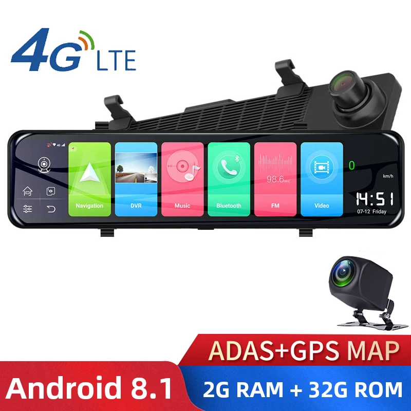 

4G Car DVR Camera 12" Android Rearview Mirror WIFI GPS ADAS HD 1080P Dash Cam Night Vision Dashcam Video Recorder Registrar DVRs