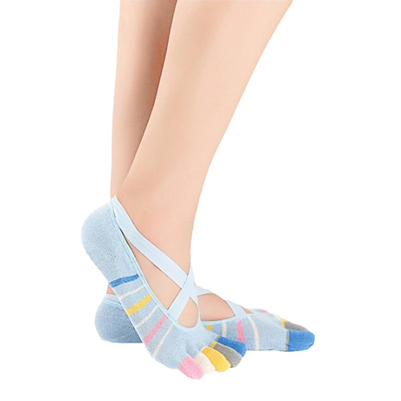 Для женщин Йога Пять пальцев полный носок Нескользящие хлопковые носки Пилатес фитнес спортзал носок с силиконовой пяткой для танцев балета Спорт - Цвет: 4