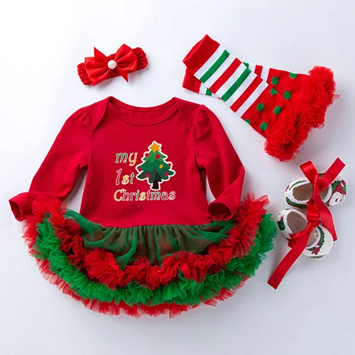 Hylidge/4 шт./компл., рождественские платья для маленьких девочек рождественское платье для маленьких девочек 0-2 лет, хлопковый комбинезон с длинными рукавами, Сетчатое платье - Цвет: 2