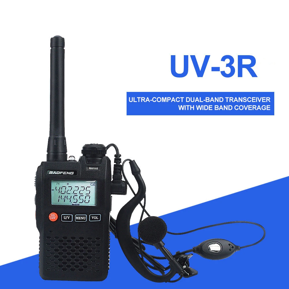 

Baofeng walkie talkie UV-3R mini FM TWO WAY RADIO VOX dual band dual display with handsfree 2W 99ch