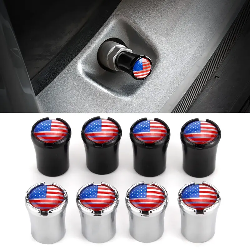 

4 Pcs /Set Car Universal Tire Valve Caps Metal American Flag Small Waist Decorative Valve Covers Dustproof and Leakproof