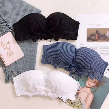 

Women Sexy City Women Tube Top Wire Free Push Up Lace Side Strapless 1/2 Cup Adjusted Lace Up Stretchable Tube Top Lingerie