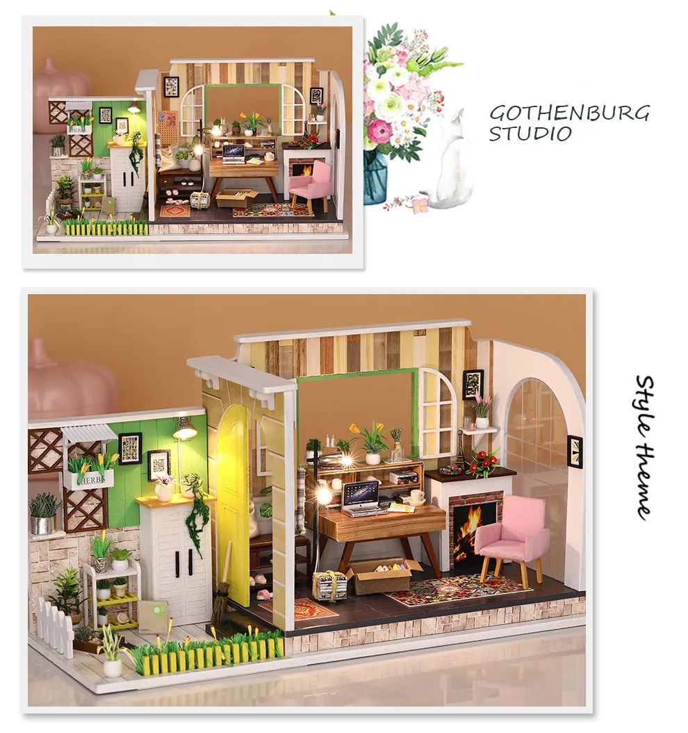 DIY деревянный кукольный дом кукольные домики миниатюрный Гётеборг студия кукольный домик мебель комплект игрушки для детей Рождественский подарок