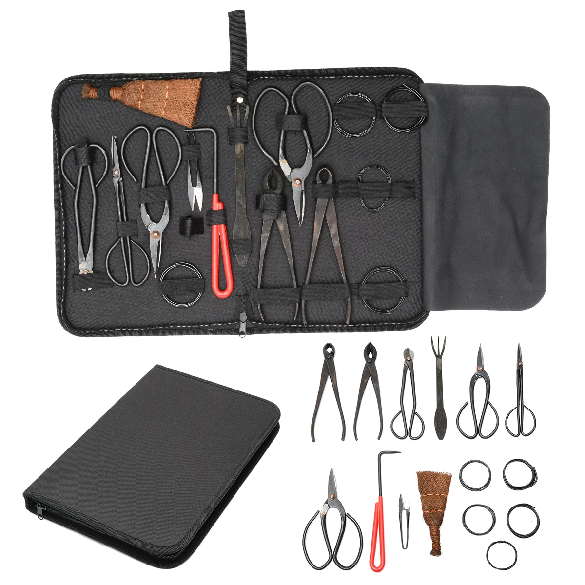 15pcs Multifunction Bonsai Tool Set Carbon Steel Extensive Cutter Scissors Kit Garden Pruning Tools With Nylon Case