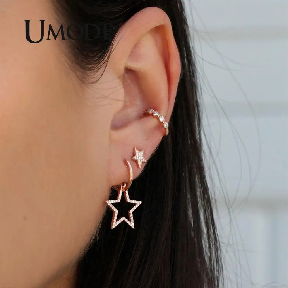 PE1498 UMODE, винтажные серьги в виде Луны и звезды, наборы для женщин, девушек, золотые маленькие обручи, клипсы, серьги, запонки, шпильки, индийская мода, ювелирное изделие - Окраска металла: PE1498