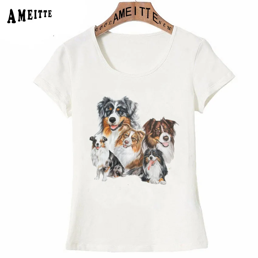 

New Summer Women Fashion Short Sleeves Australian Shepherd Montage Print T-Shirt Woman Casual Tops Dog Lovers Cute Girl Tees