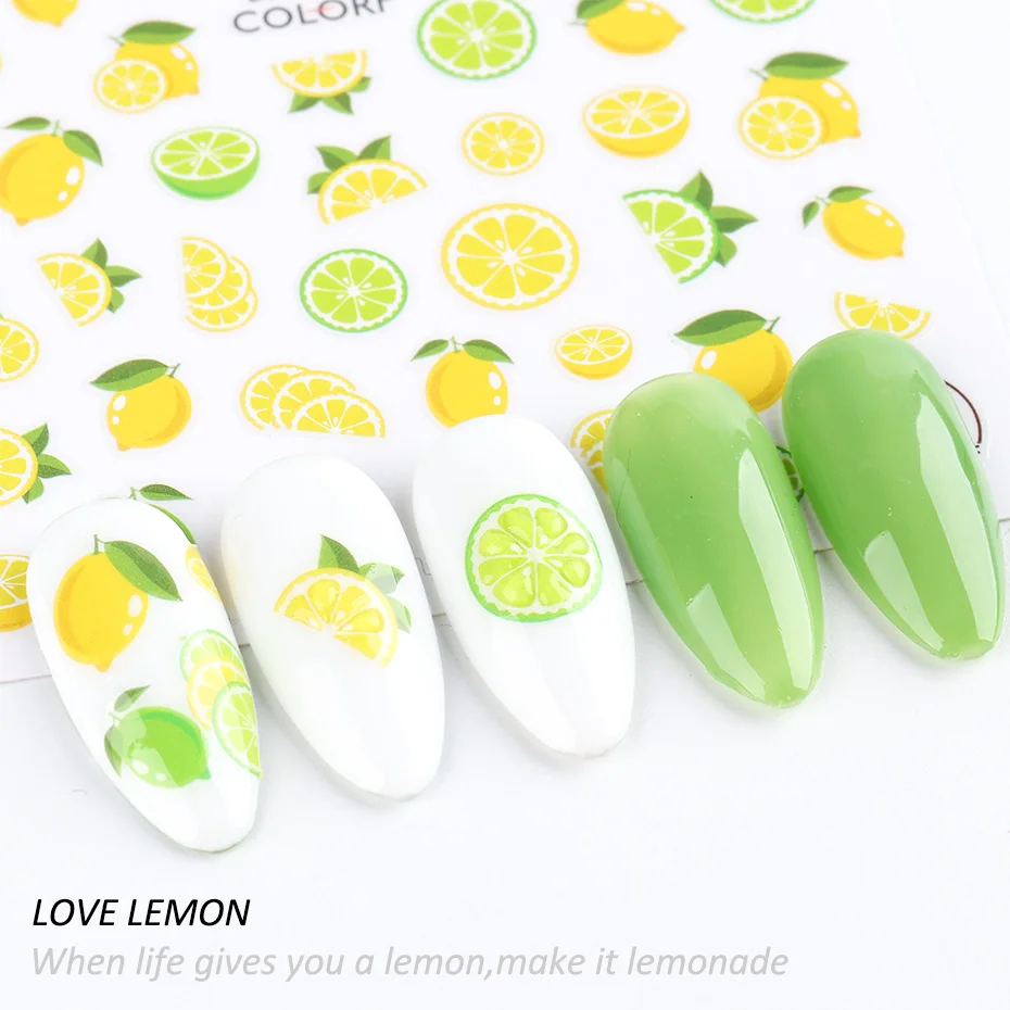 3D Fruits Stickers for Nails Watermelon  Lemon  Strawberry Design Summer 2020 Adhesive Sliders Manicure Accessories (9)