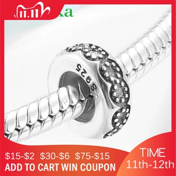 

Simple embellishment Beads Spacer Stopper with Silicone 925 Sterling Silver fits Original fine charms Bracelet Bangle Jewelry