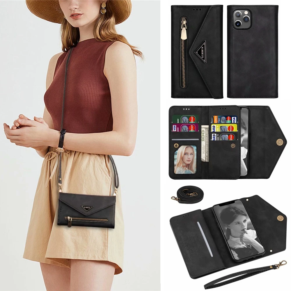 Card Holder Long Strap Crossbody Wallet Case For Iphone 11 12 13 Pro Max Mini X Xr Xs 7 8 Plus