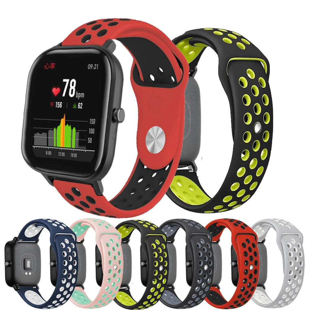 Силиконовый браслет для Huami Amazfit GTS, умные часы, два тона, вентиляция, замена, мужские часы t 20 мм, ремешок для женщин и мужчин, спортивный браслет