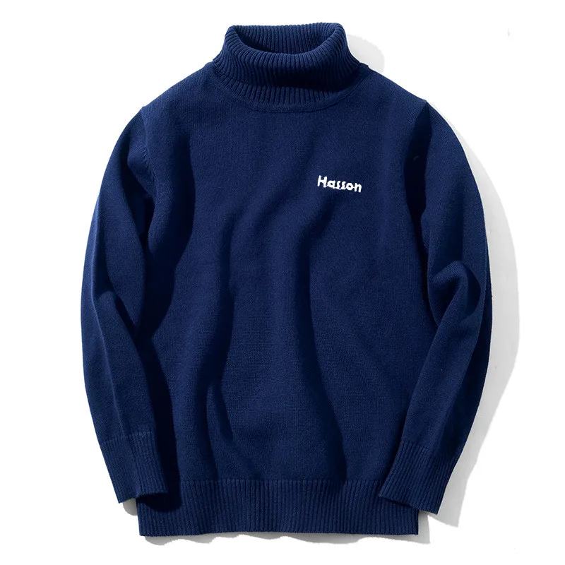 navy blue Вязаные свитера для больших детей от 6 до 14 лет; Одежда для мальчиков с высоким воротником; зимние пуловеры с круглым вырезом; хлопковые свитера; одежда для детей - Цвет: navy blue