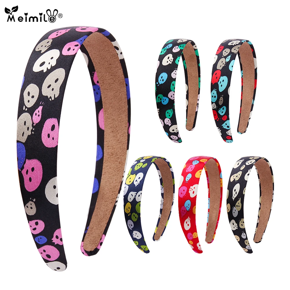 

New skull printing scrunchie children cartoon hair bands girls handmade headband fashion hair hoop turban hair accessories gift