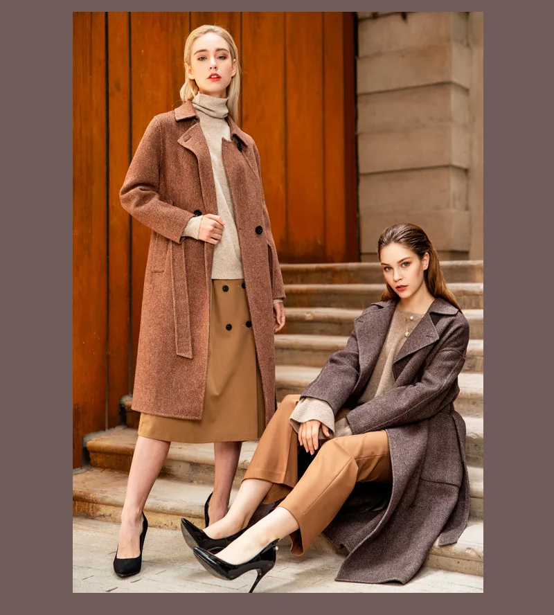 women's winter coats dark coffee Double-sided wool cashmere outwear autumn plus size ladies fashion overcoats long belt
