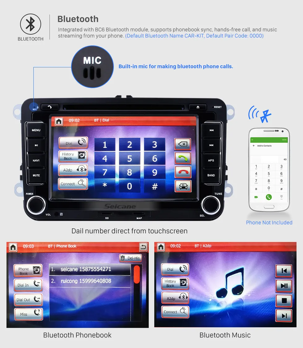 Top Seicane 2 din 7" Car DVD Player GPS Navigation For VW Volkswagen Lavida New Beetle 2 Seat  Alhambra Caddy Touran Passat Jetta 9